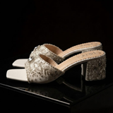 Bridal Handmade White Crystal Block Heel
