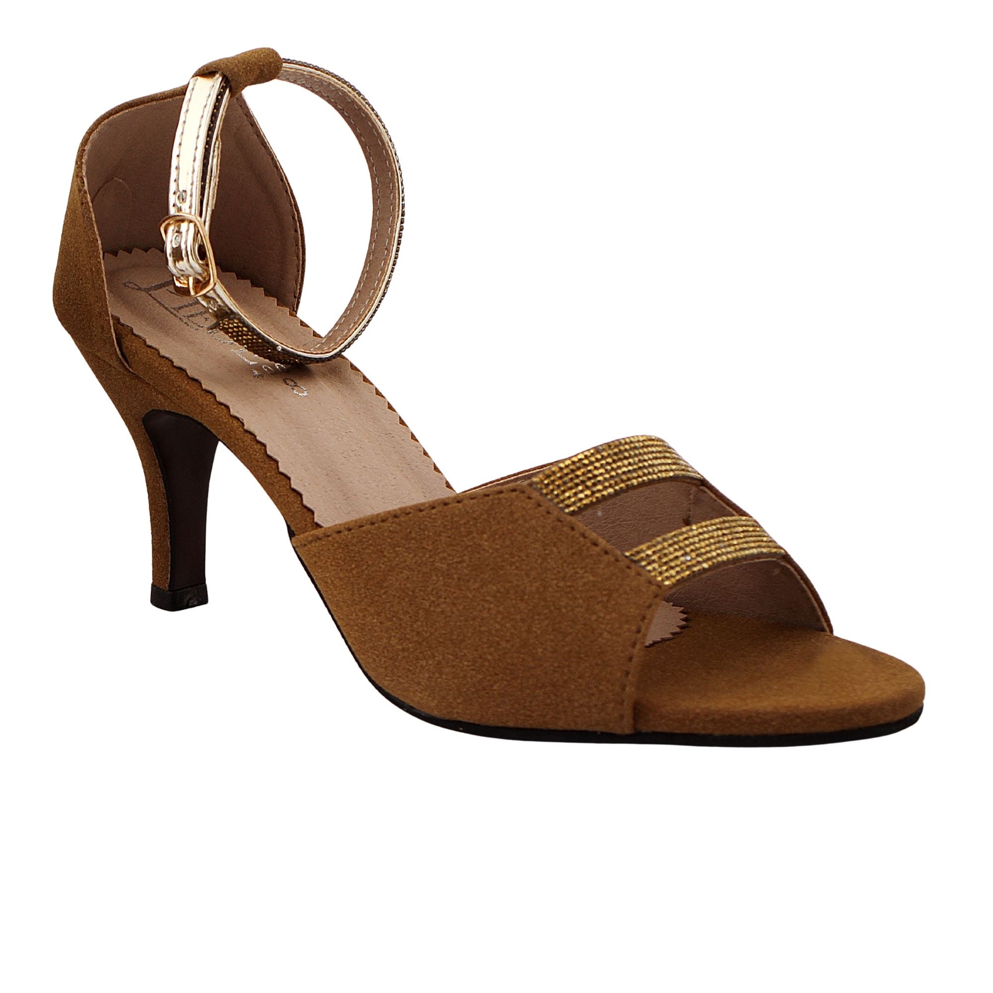 Light Brown Heels With Gold Straps