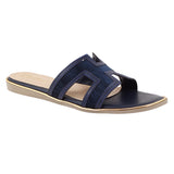 Navy Blue Textured H-Strap Flat
