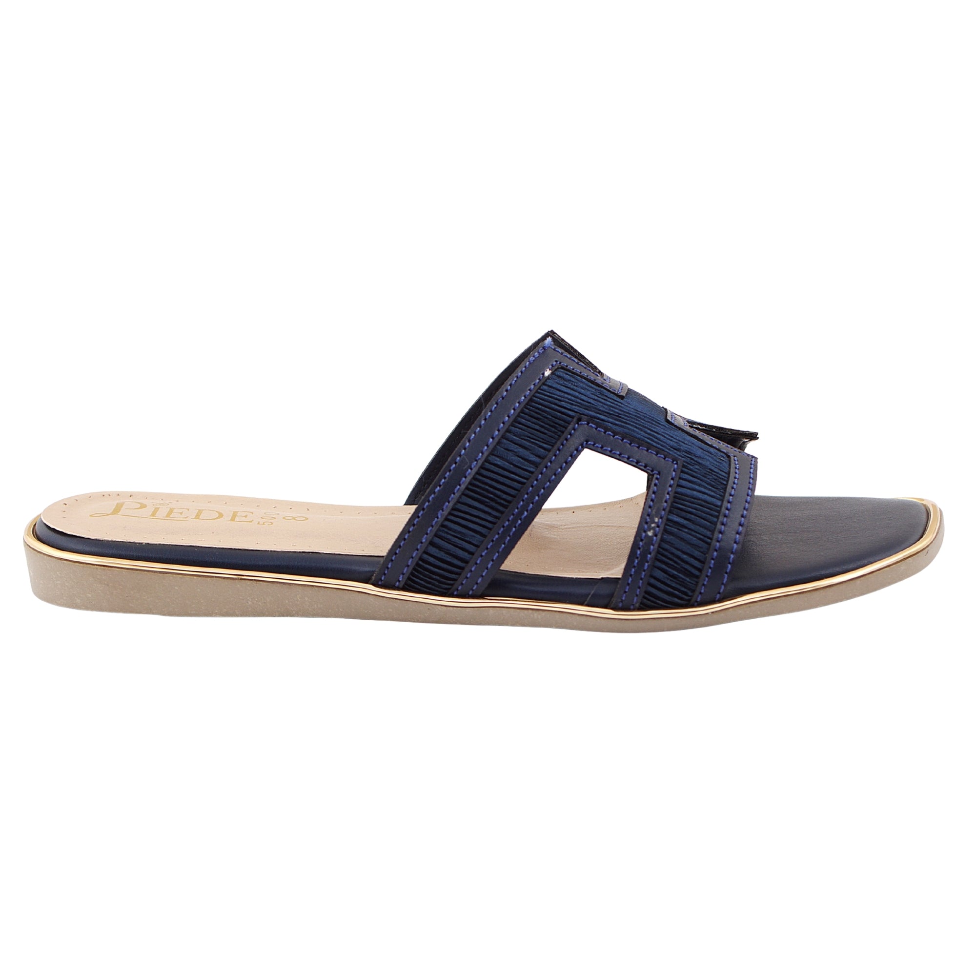 Navy Blue Textured H-Strap Flat