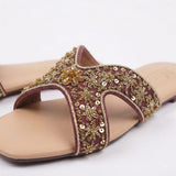 Maroon Embroidered Leather Flats