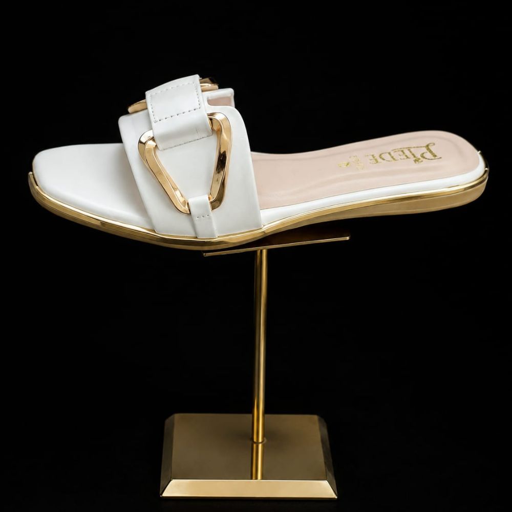 White Buckle-Strap Open-Toe