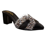Black Stone-Embellished Heeled Mules