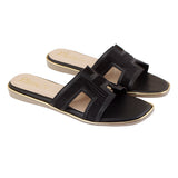 Black Textured H-Strap Flat