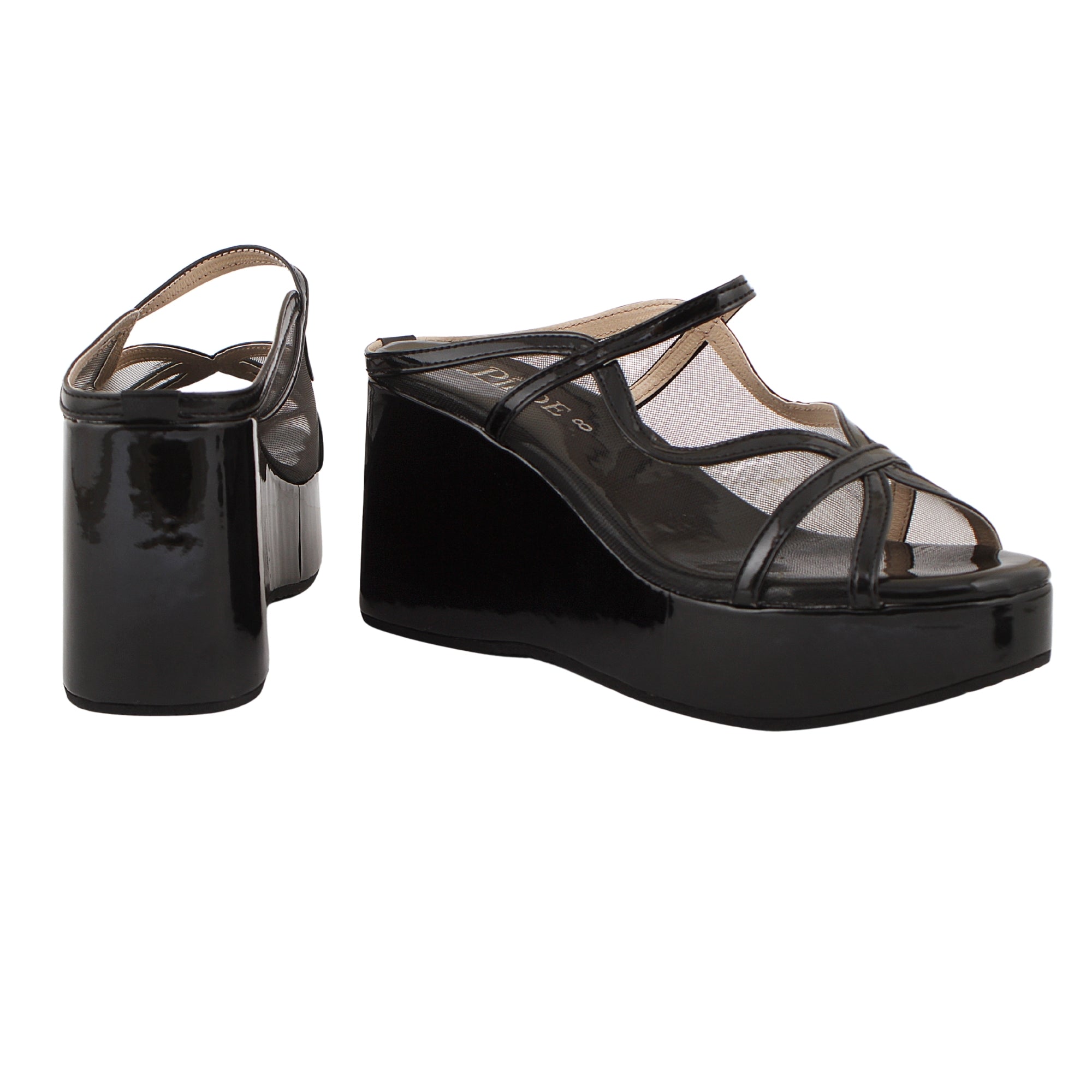 Black Noir Mesh Wedges