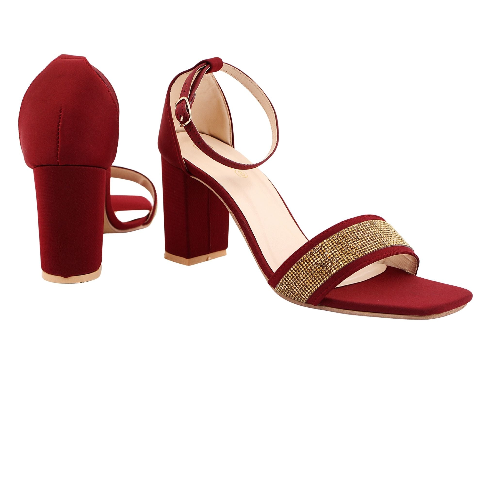 Maroon Ornamented Heels Sandal