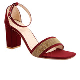 Maroon Ornamented Heels Sandal