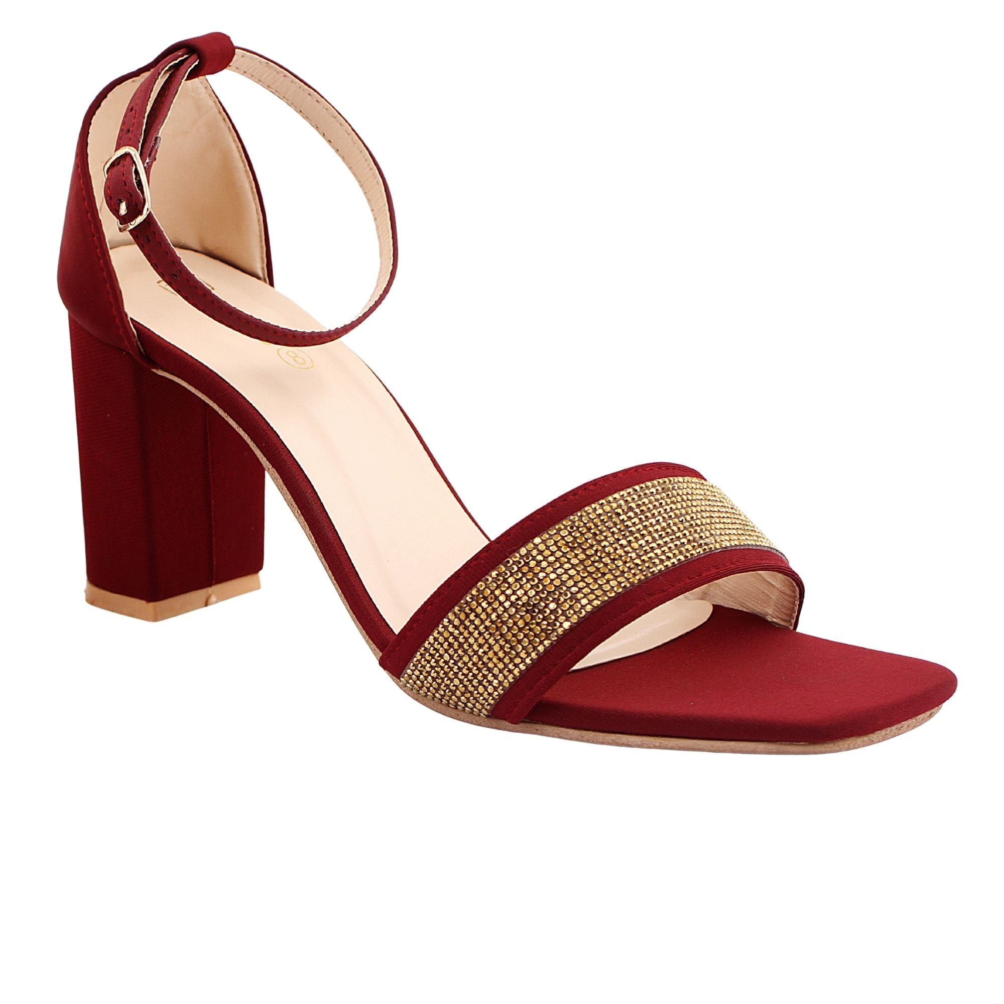 Maroon Ornamented Heels Sandal