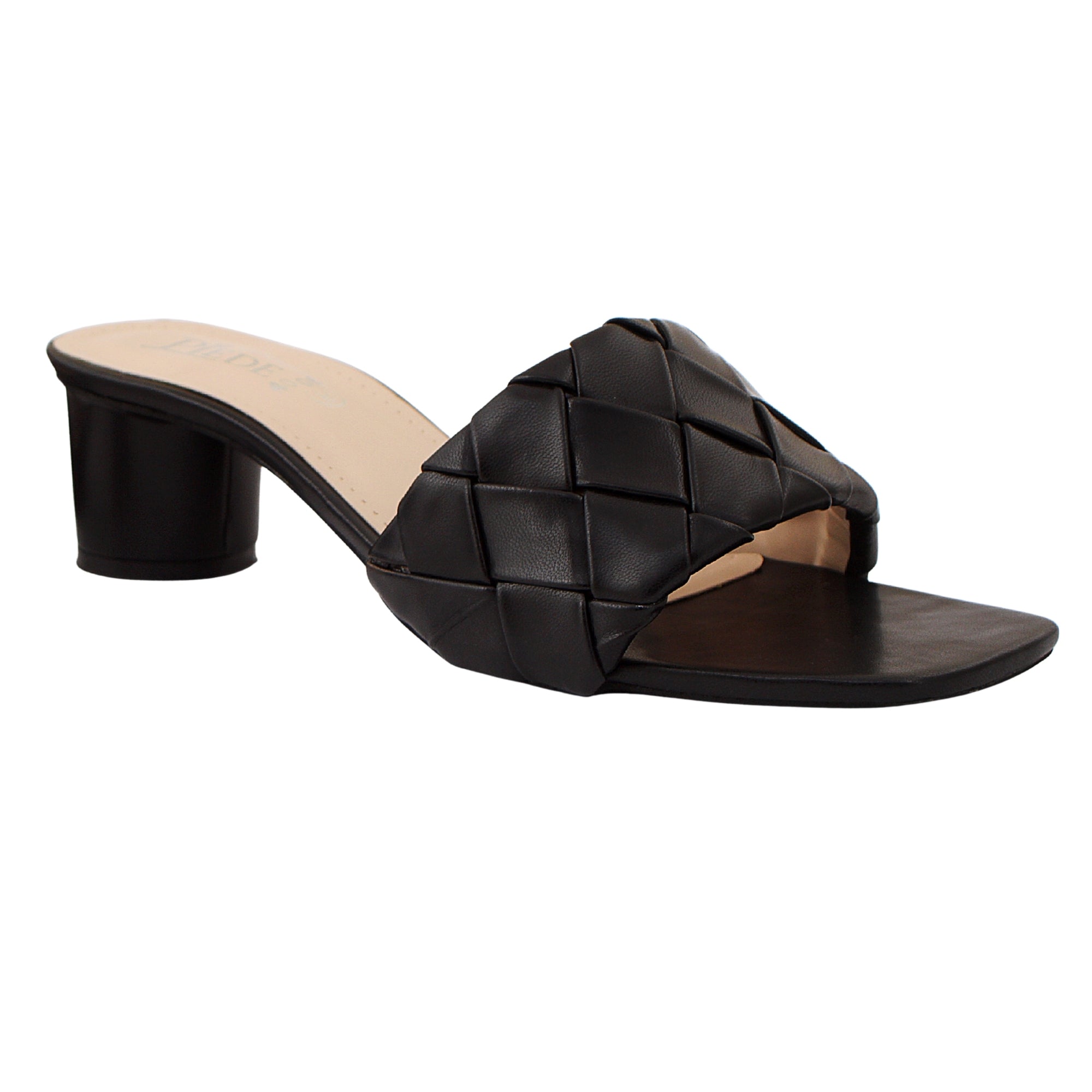 Black Woven Square-Toe Heels