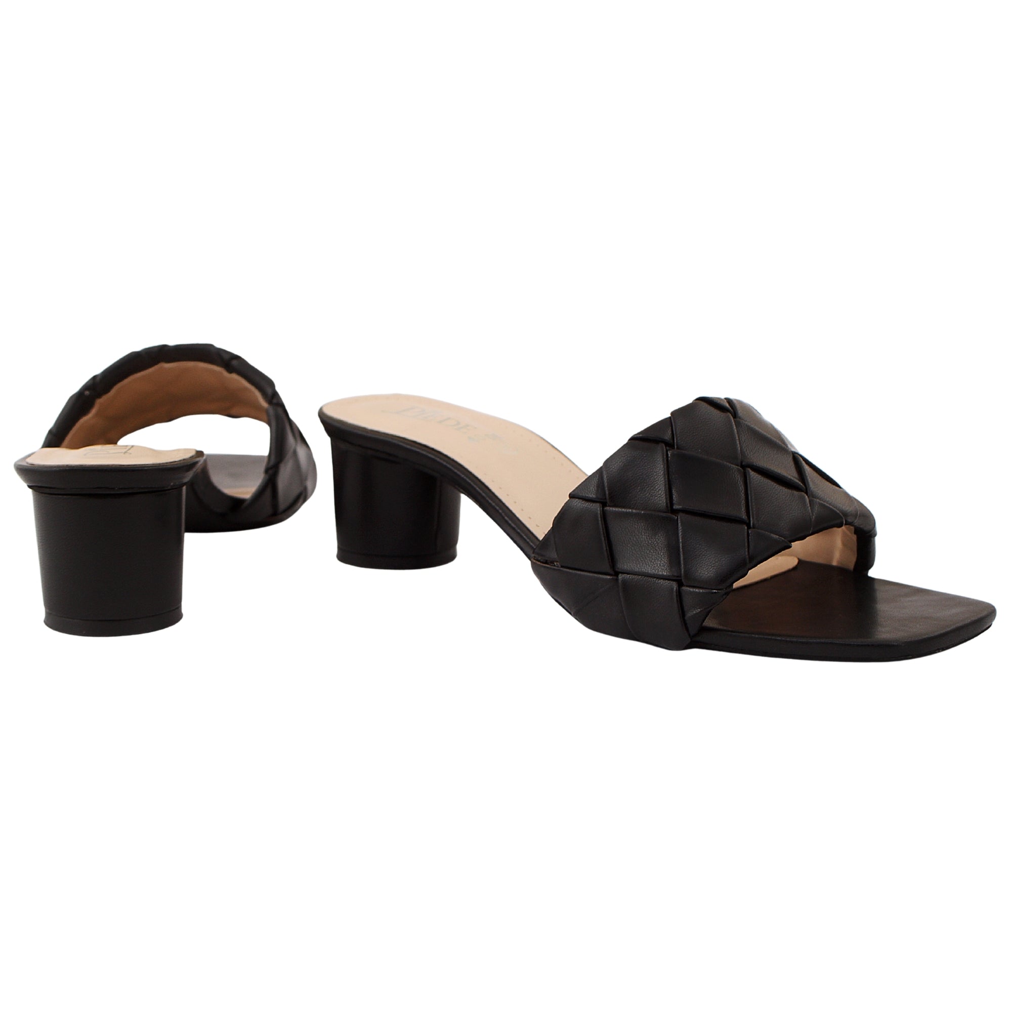 Black Woven Square-Toe Heels