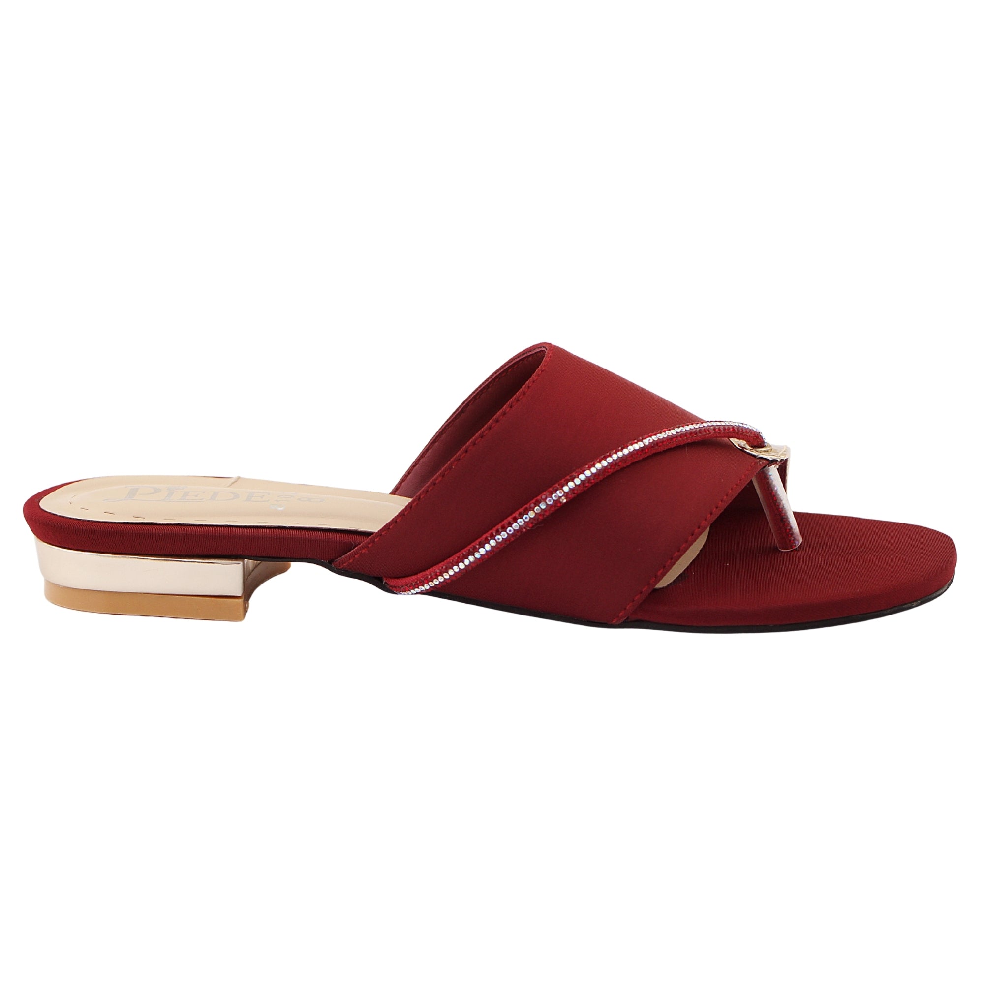 Maroon Stone-Embellished Toe-Loop Flat