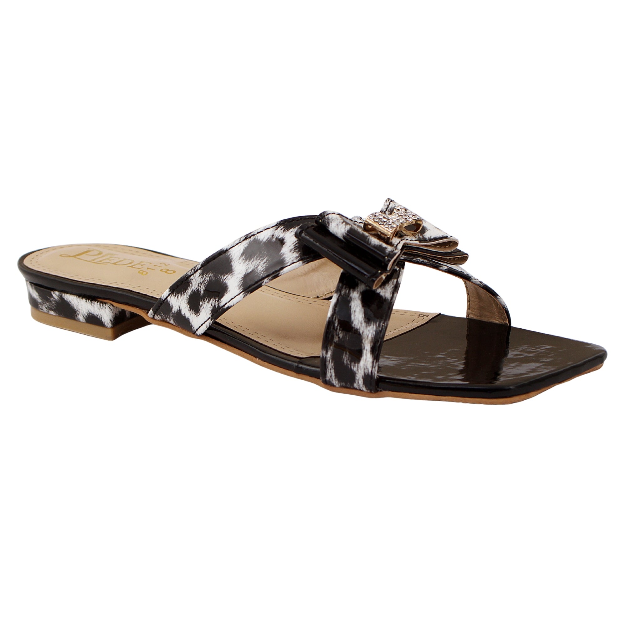 Black Leopard Print Bow Flat