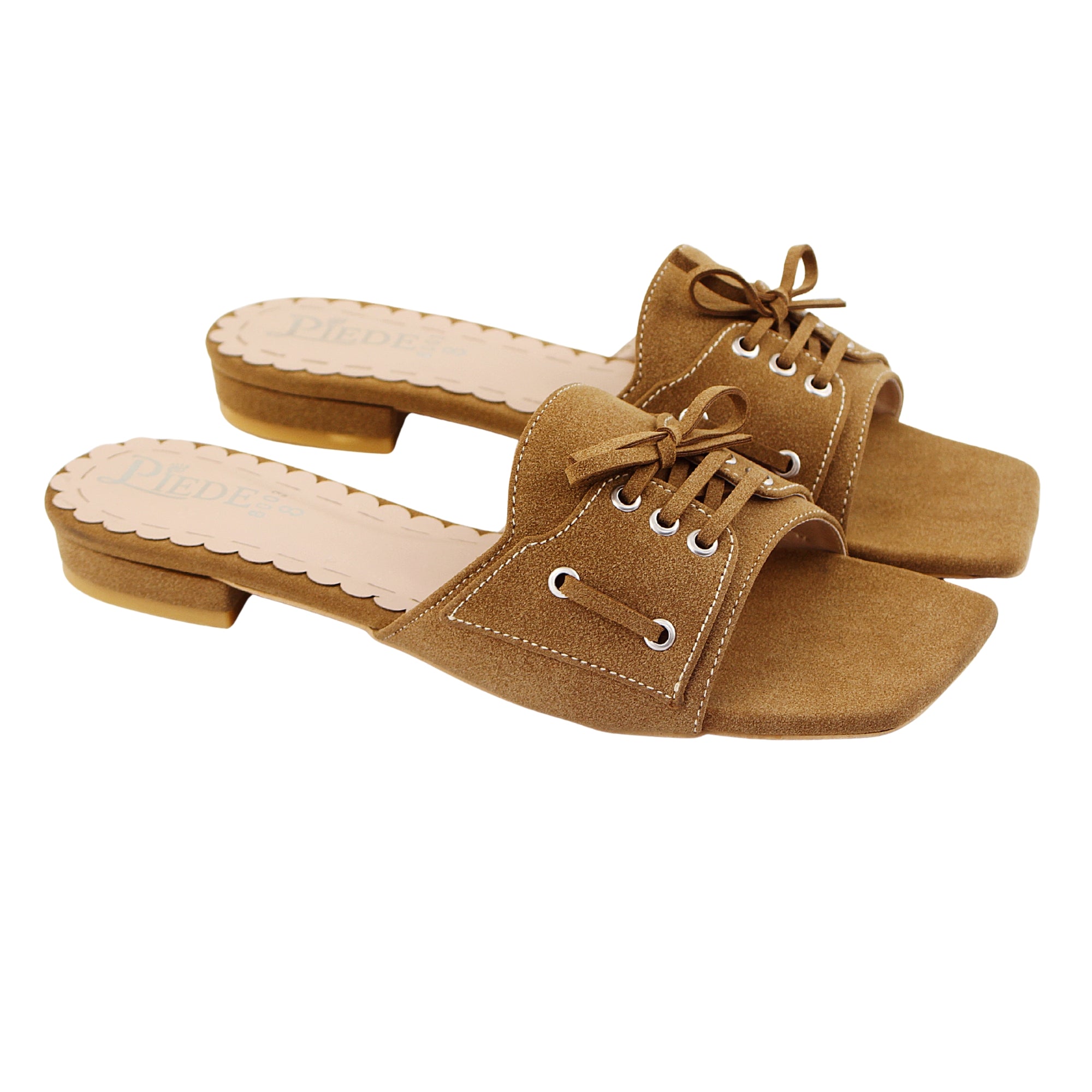 Brown Lace-Up Suede Flat