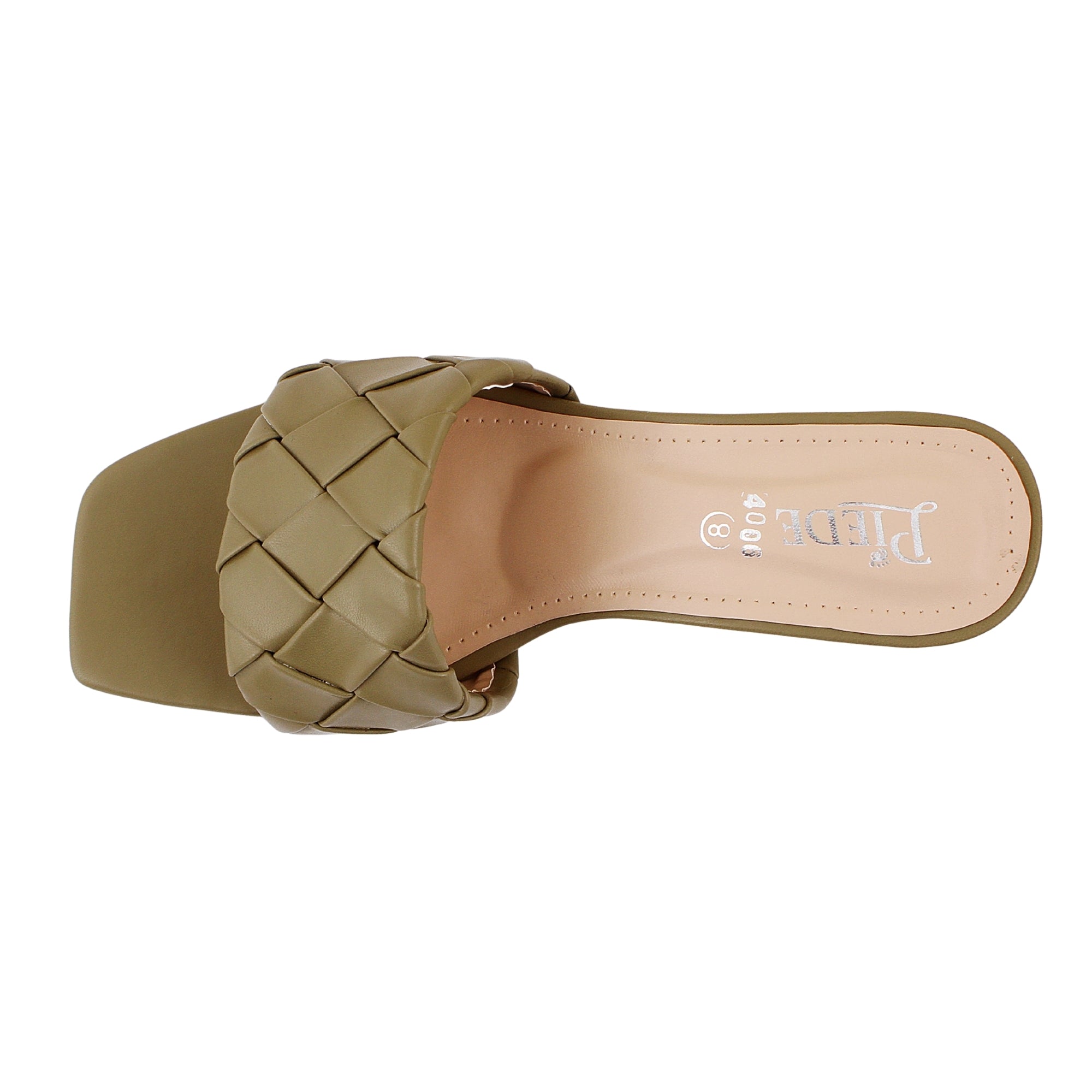 Green Woven Square-Toe Heels