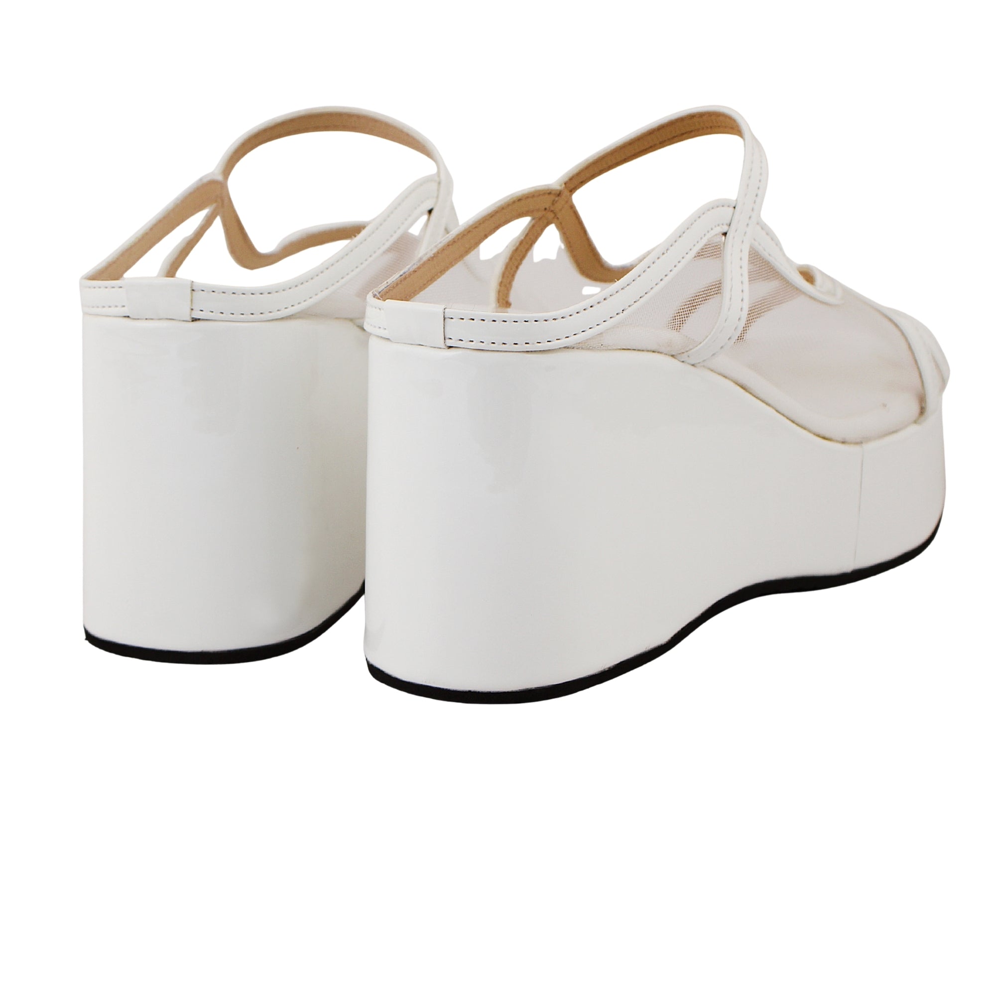 White Noir Mesh Wedges