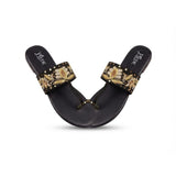 Black Embroidered Toe-Ring Flats