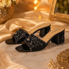 Bridal Handmade Black Crystal Block Heel