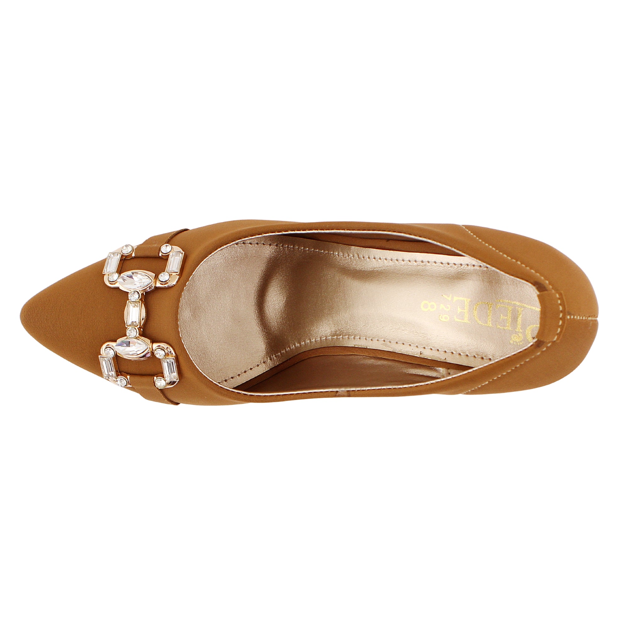 Camel Pointed Toe Pumps with Gold Buckle