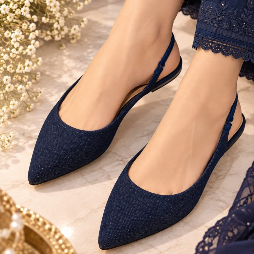 Navy Blue Pointed-Toe Slingback Flats