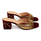 Bridal Maroon Zardozi Handmade Block Heels