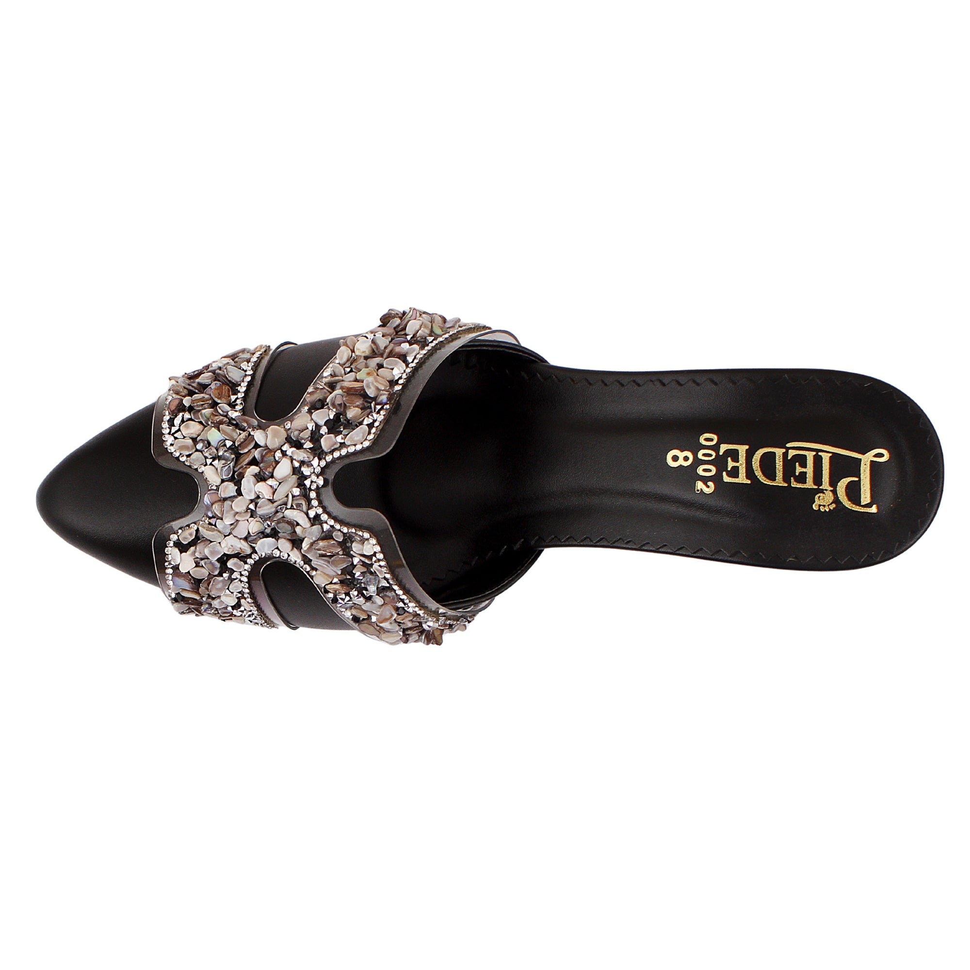 Black Stone-Embellished Heeled Mules