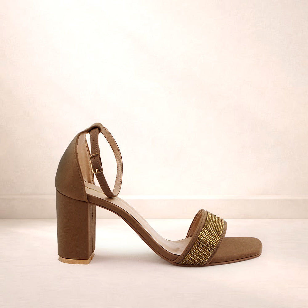 Cream Ornamented Heels Sandal