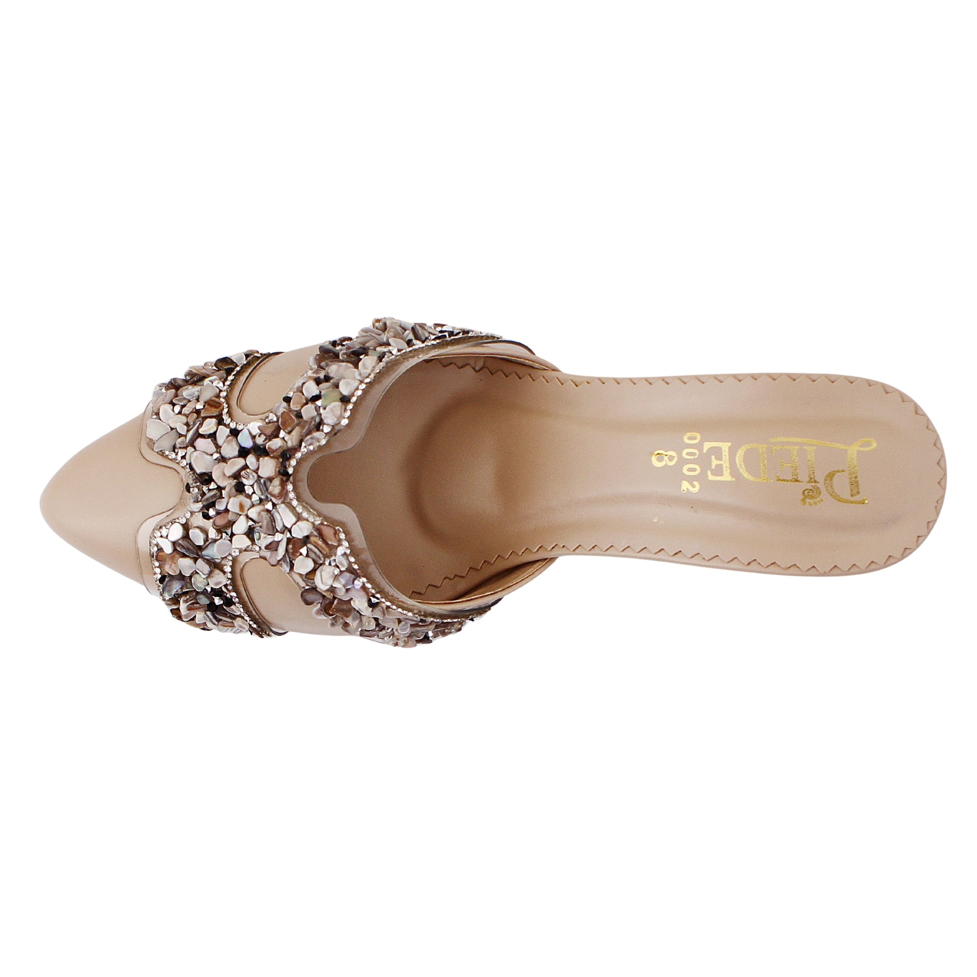 Cream Stone-Embellished Heeled Mules