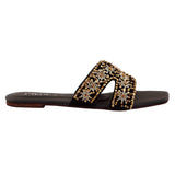 Black Golden-Embroidered Leather Flats