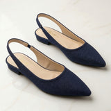 Navy Blue Pointed-Toe Slingback Flats