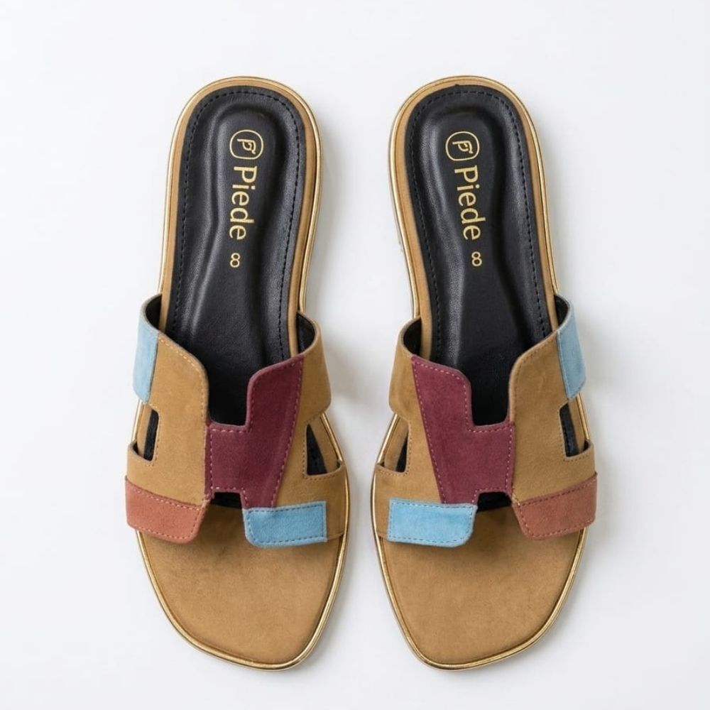 Mustard Colorblock Suede Slide