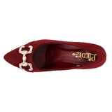 Maroon Pointed Toe Pumps with Gold Buckle