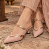 Pink Metallic-Strap Pointed Heels
