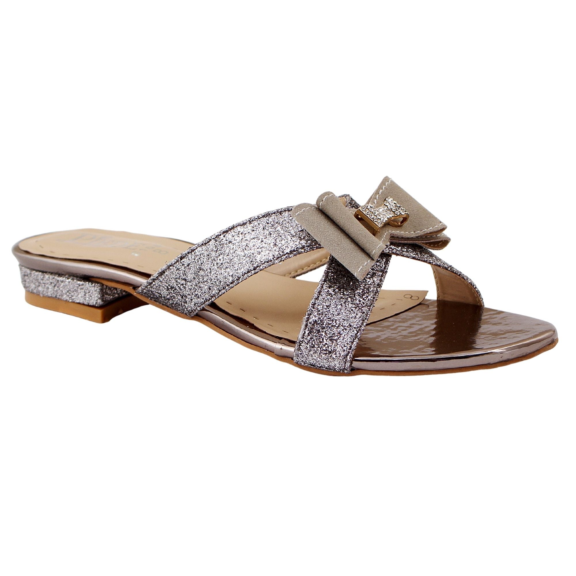 Grey Glitter Bow Flat