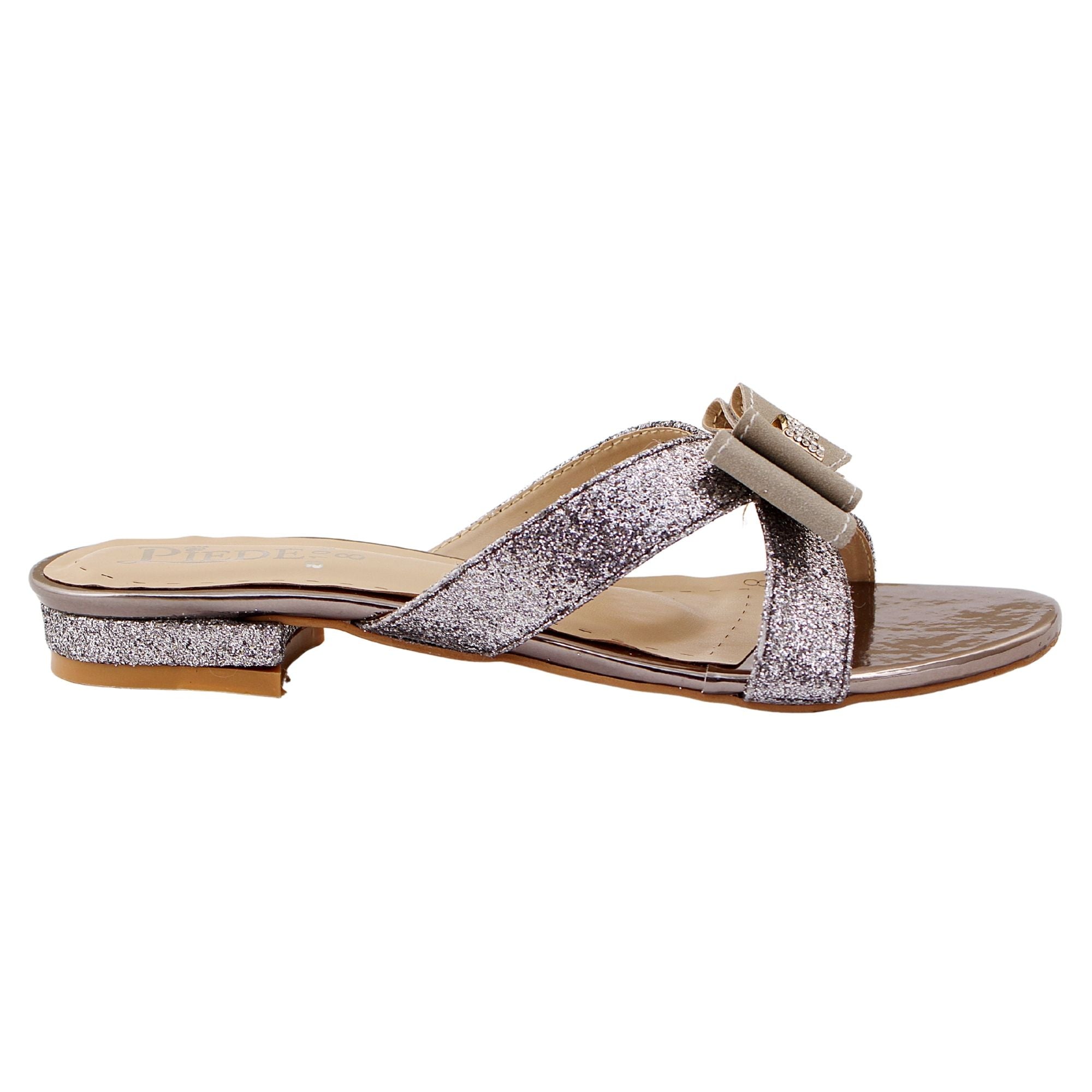 Grey Glitter Bow Flat