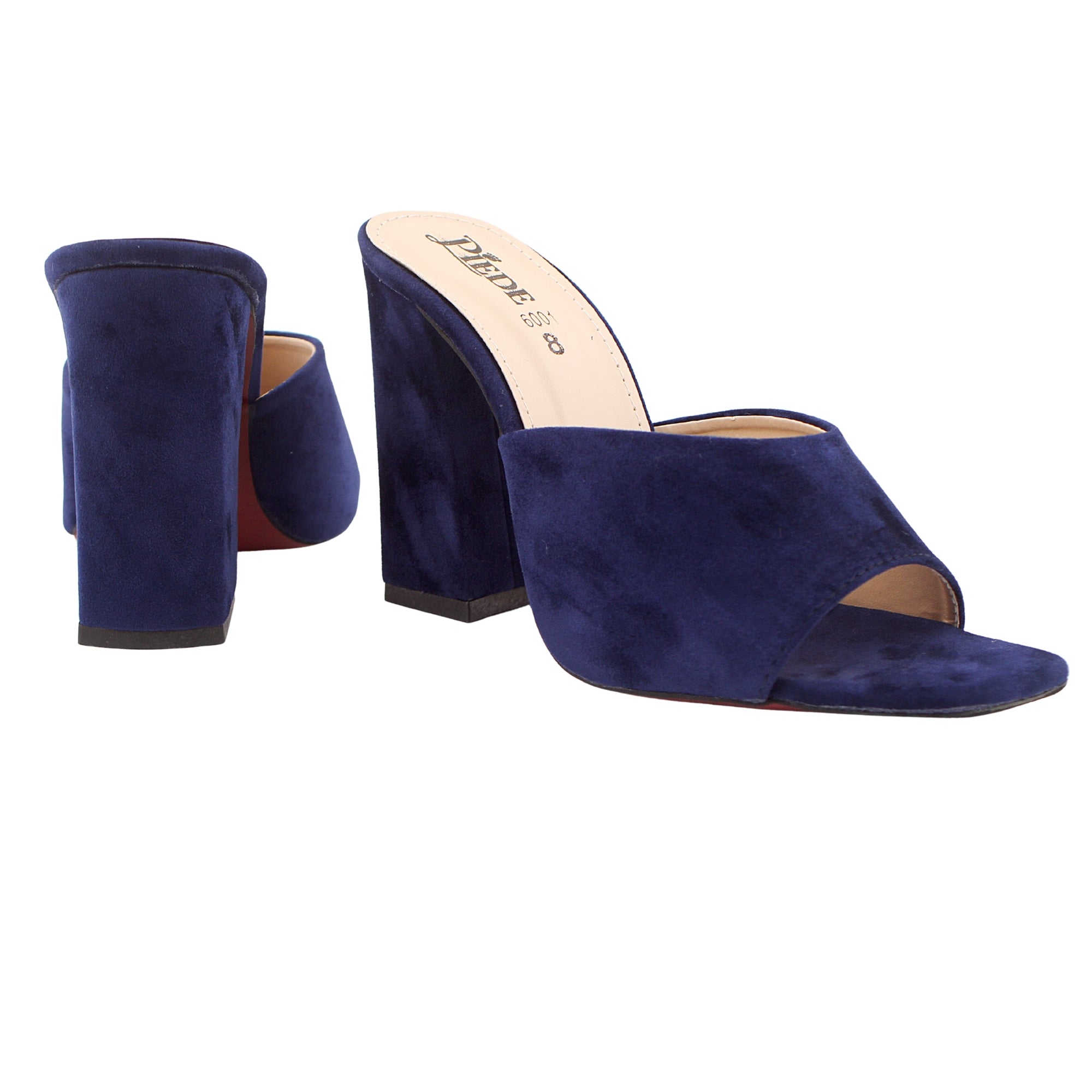 Navy Blue Suede Block Heels