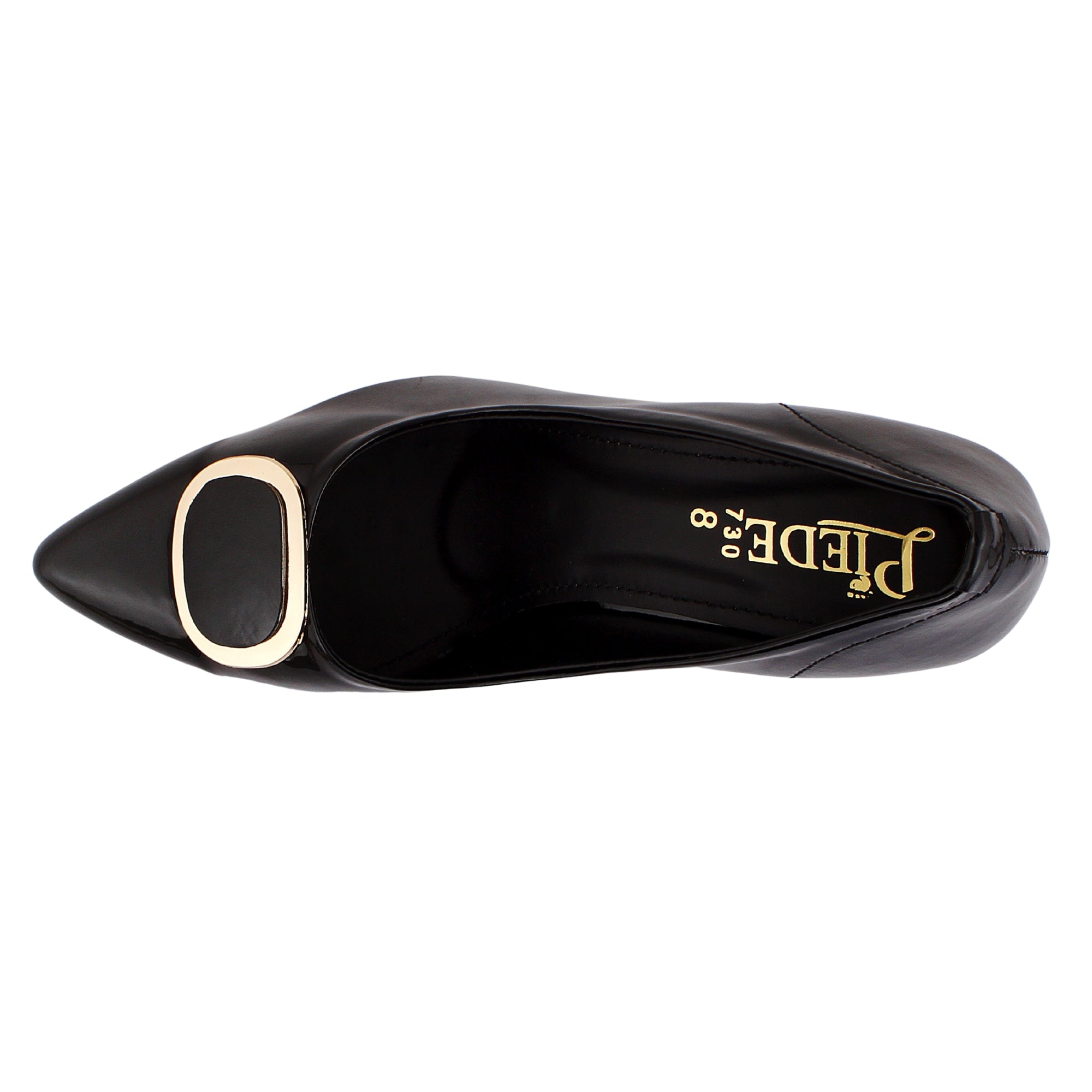 Black Patent Buckle Court Shoes