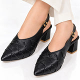 Black Woven Pointed-Toe Block Heels