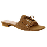 Brown Lace-Up Suede Flat