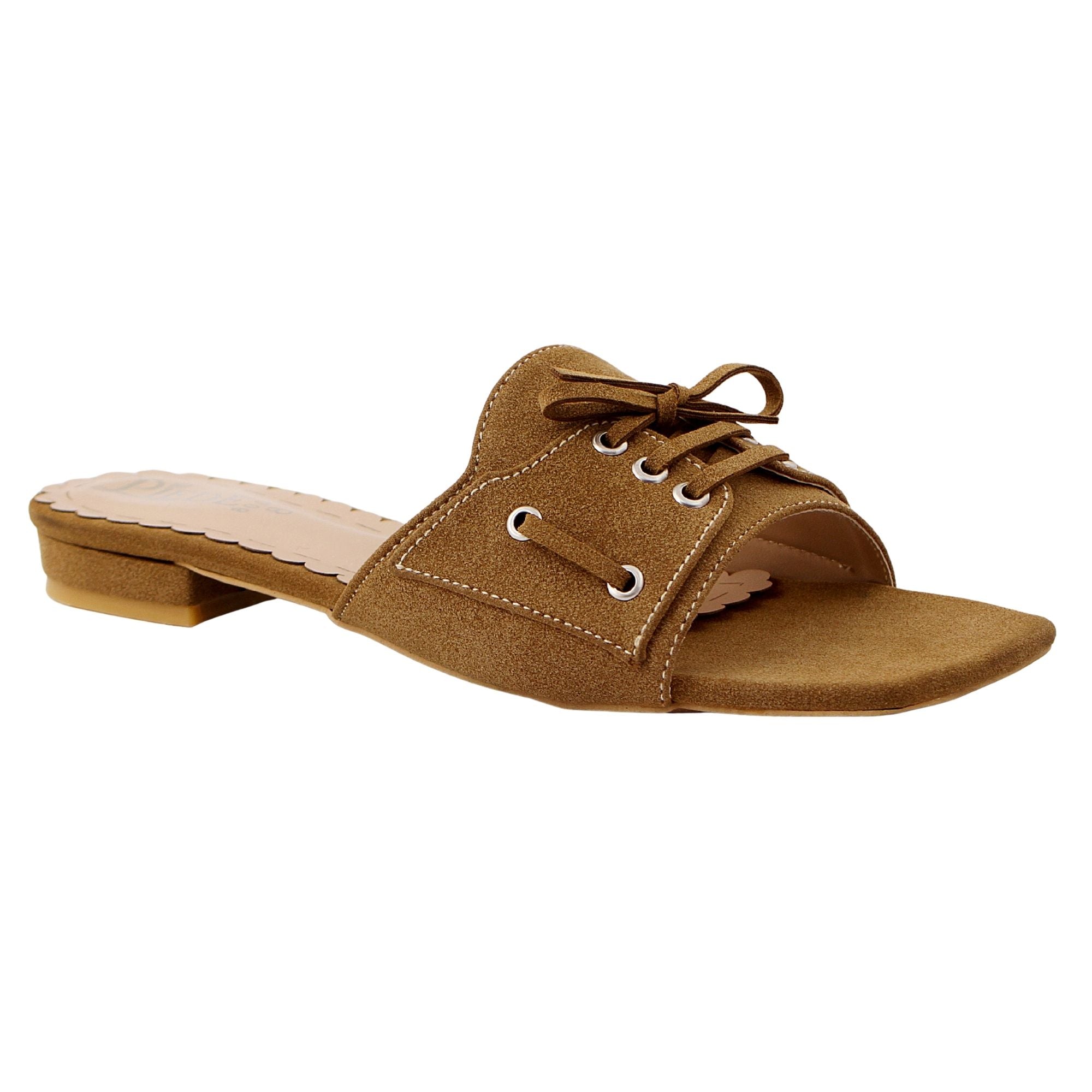 Brown Lace-Up Suede Flat