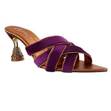 Purple Velvet Criss-Cross Jewelled Heel