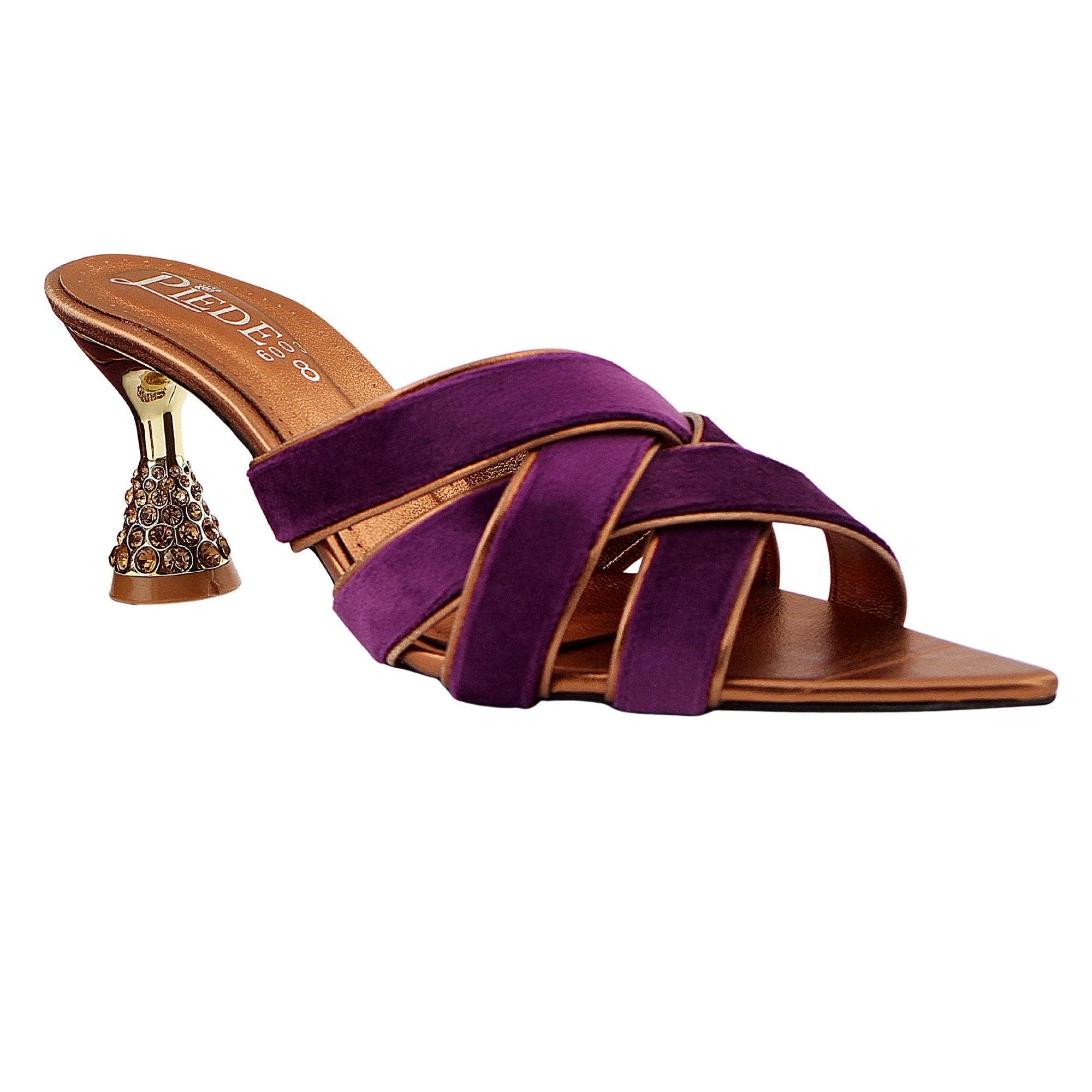 Purple Velvet Criss-Cross Jewelled Heel