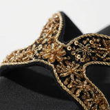 Black Embroidered Leather Flats