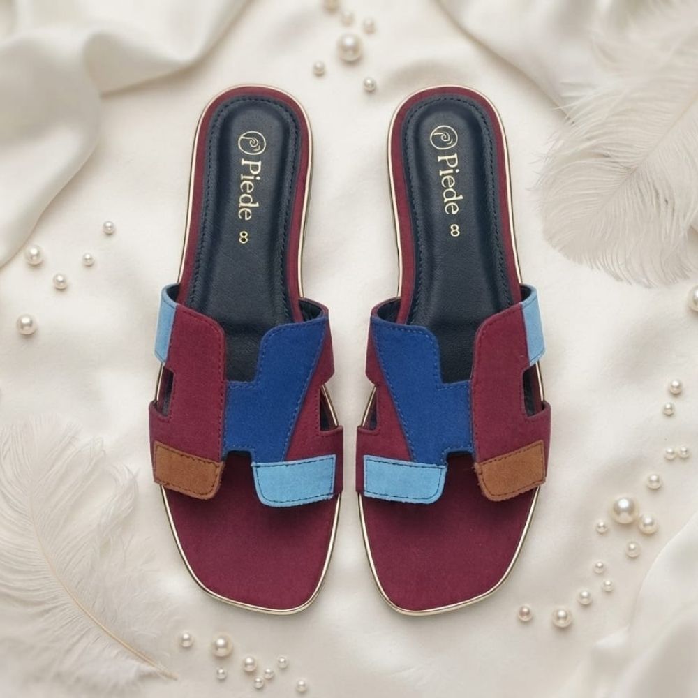 Maroon Colorblock Suede Slide