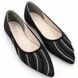 Black Hand-Embroidered Pointed Pump