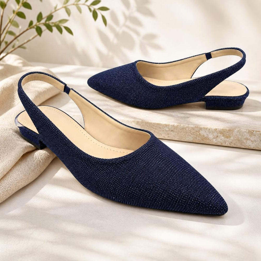 Navy Blue Pointed-Toe Slingback Flats