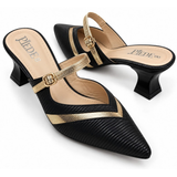 Black Metallic-Strap Pointed Heels