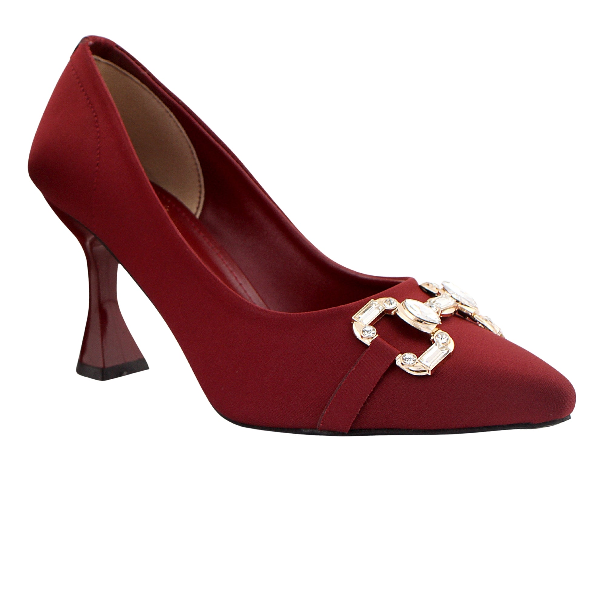 Maroon Pointed Toe Pumps with Gold Buckle