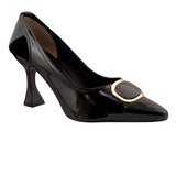 Black Patent Buckle Court Shoes