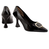 Black Patent Buckle Court Shoes