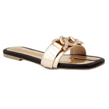 Black Croc Chain-Strap Flats